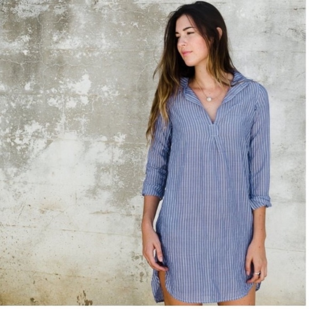 American Colors St.Tropez Dress In Island Stripe Blue and White Stripe Gauze XS